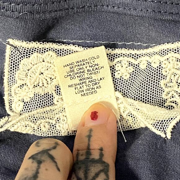 Deletta Coquette Cottage Core Tie Back Blue Rose Blouse - Picture 11 of 11